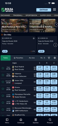 Página inicial do aplicativo Bolsa de Aposta
